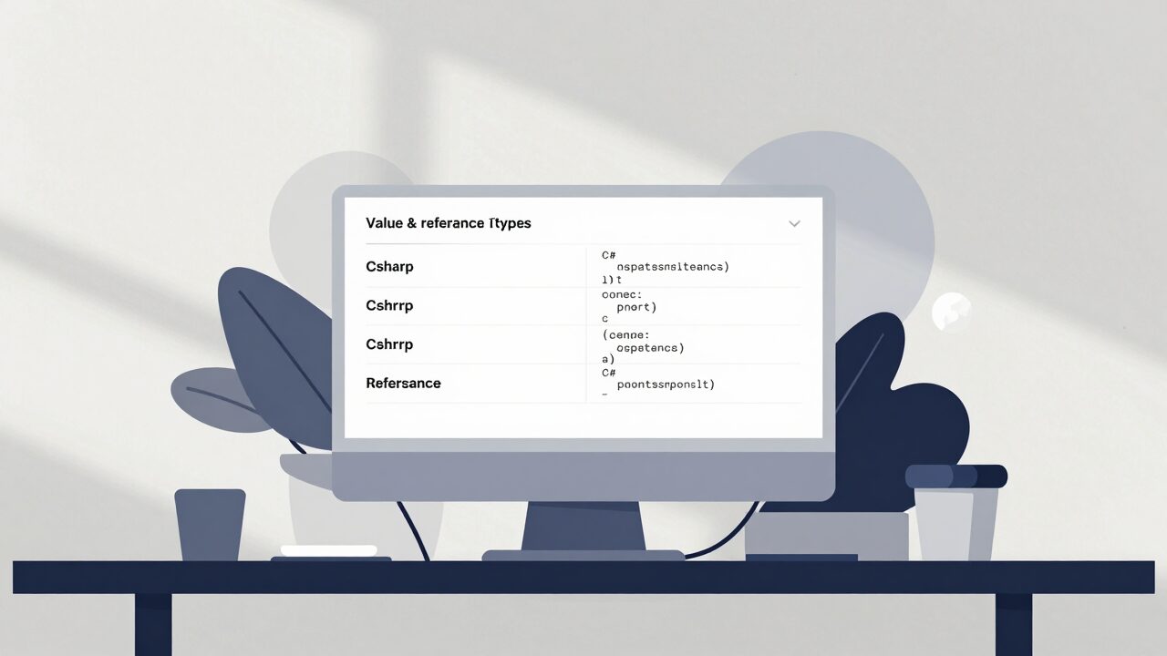C# 값 타입과 참조 타입를 설명하는 플랫 일러스트 대표 이미지