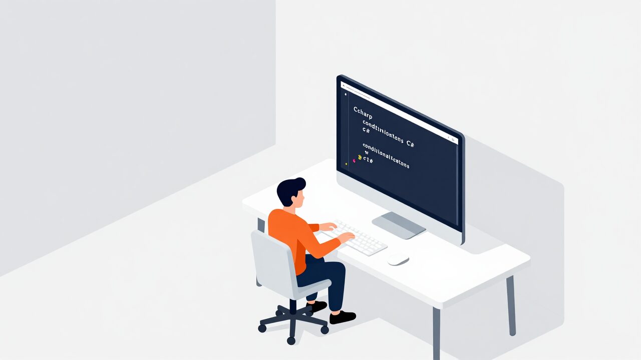 C# 조건문를 설명하는 아이소메트릭 일러스트 대표 이미지
