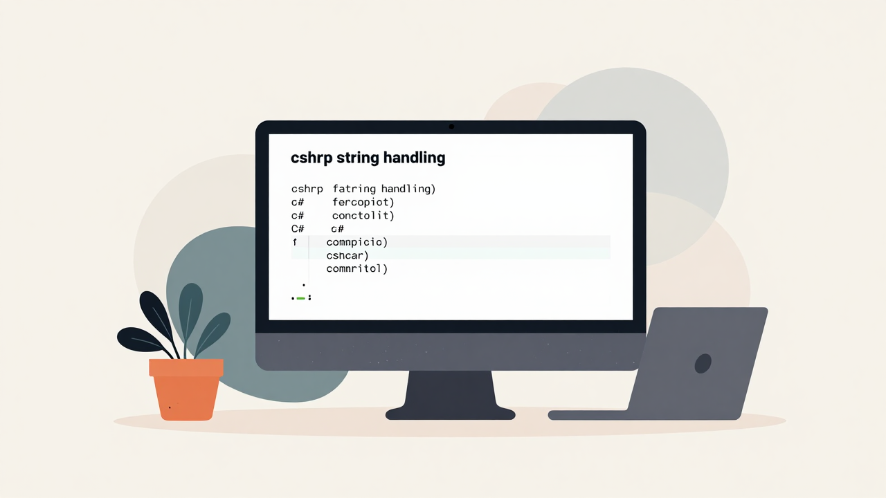 C# 문자열 다루기를 설명하는 3D 렌더링 대표 이미지