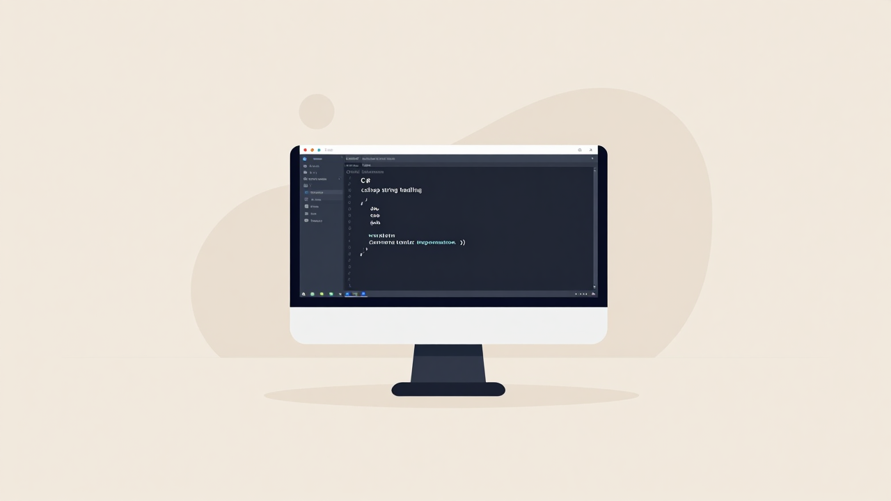 C# 문자열 다루기를 설명하는 아이소메트릭 일러스트 대표 이미지