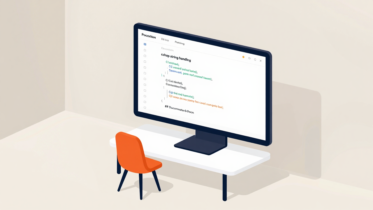 C# 문자열 다루기를 설명하는 아이소메트릭 일러스트 대표 이미지