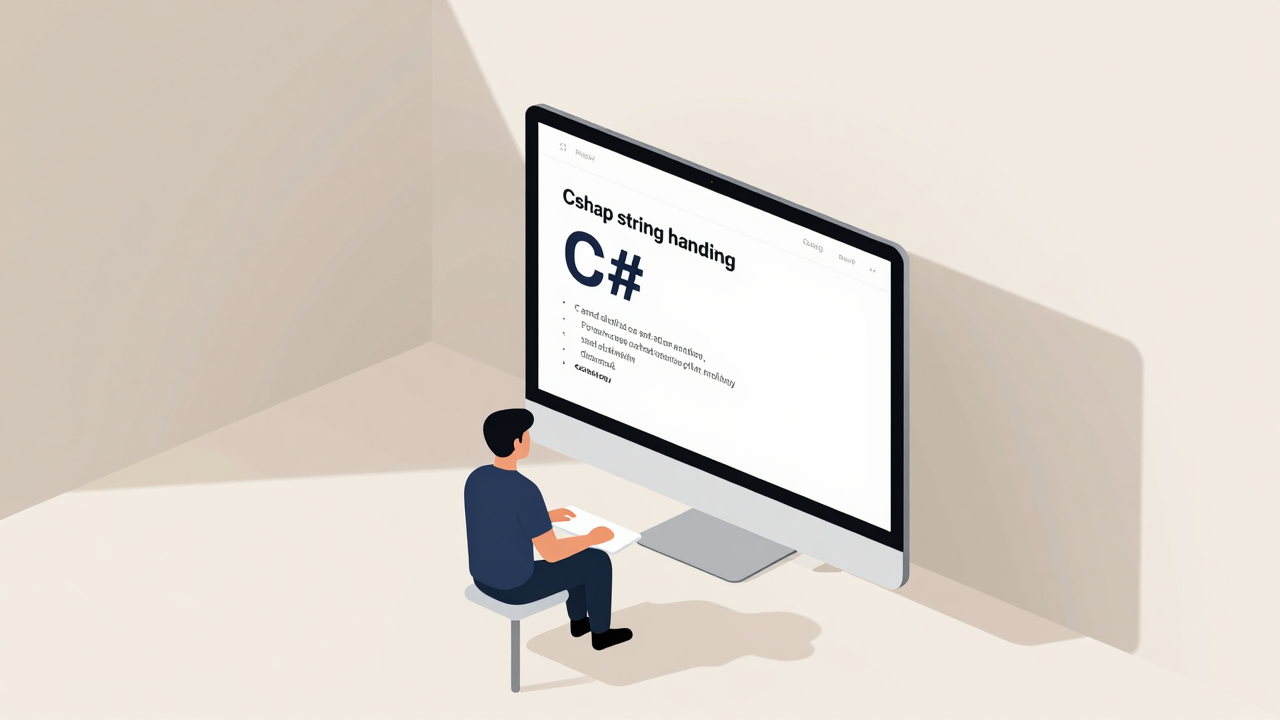 C# 문자열 다루기를 설명하는 아이소메트릭 일러스트 대표 이미지