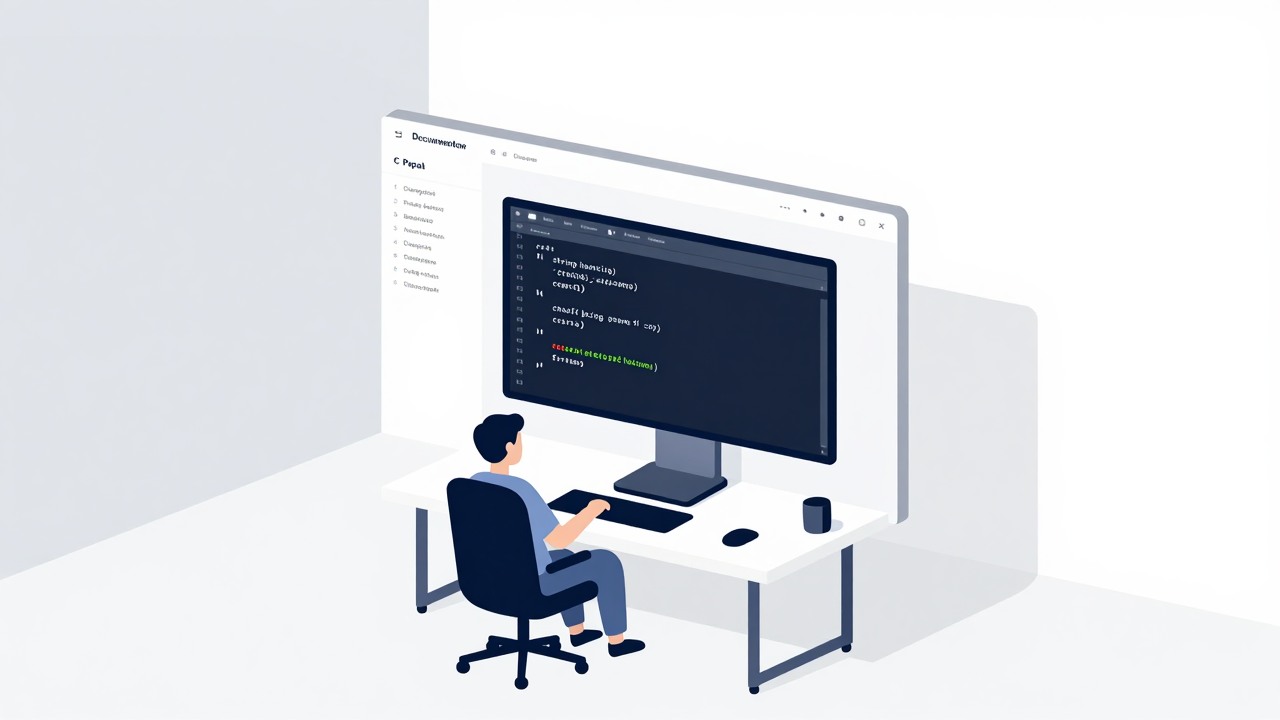 C# 문자열 다루기를 설명하는 아이소메트릭 일러스트 대표 이미지